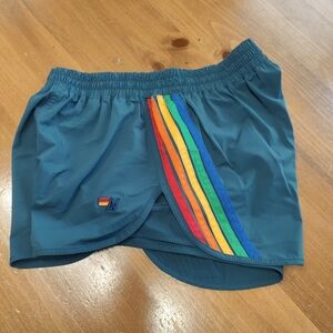 AVIATOR NATION 5 Stripe Flex Board Shorts in navy / rainbow stripe S ¢3504